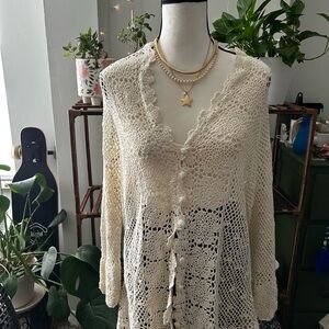 Chic Cream Crochet Women's Cardigan